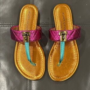 Kurt Geiger Gold and Pink Sandals with Teal Accent
